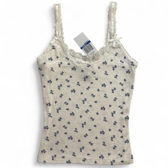Just Polly cream white and blue floral lace cami ribbon bows - Picture 1 of 5